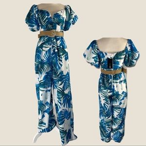 TROPICAL Pant Jumpsuit & Weaved Belt - NWT!! - Size M